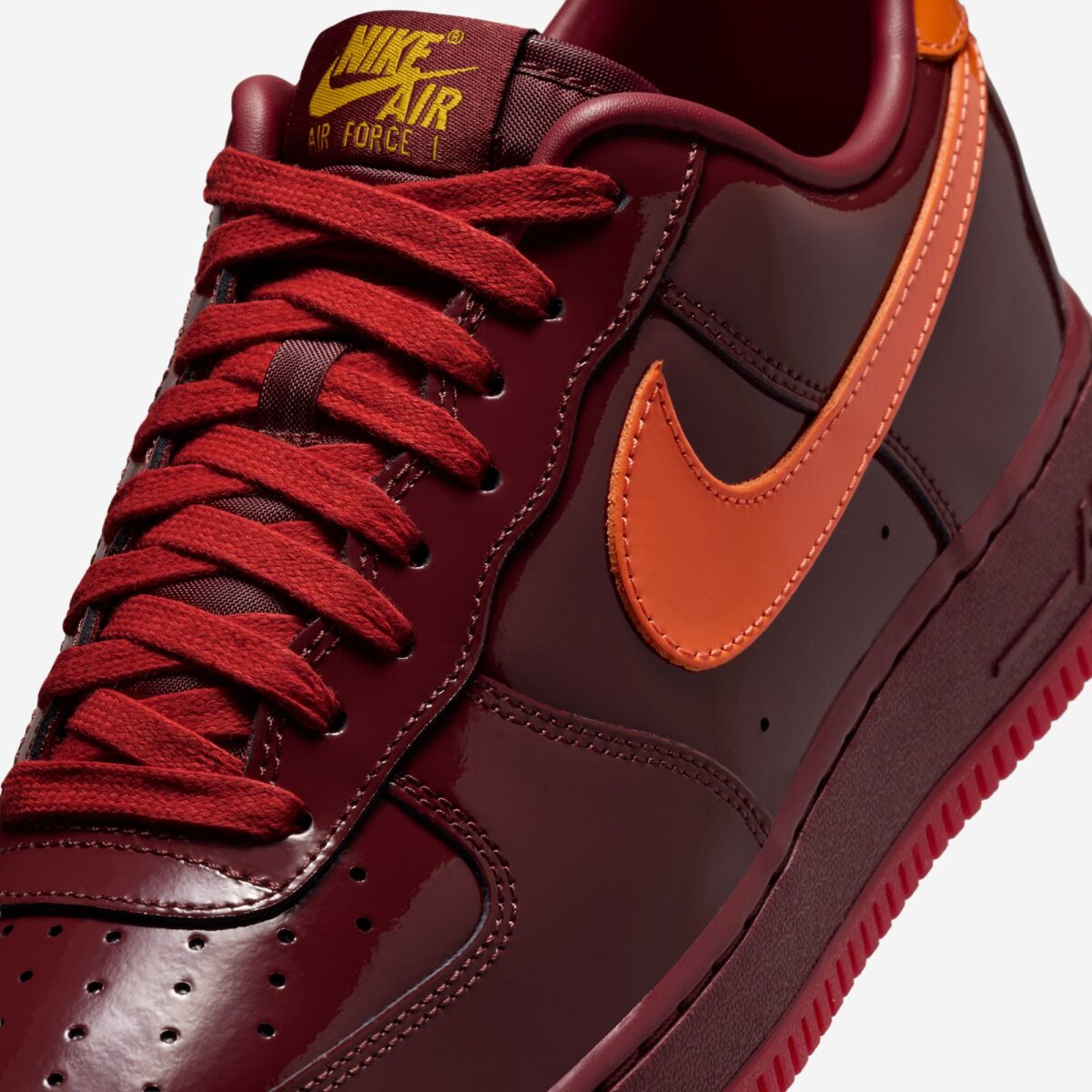 Nike Air Force 1 Low Patent Leather Dark Team Red Safety Orange